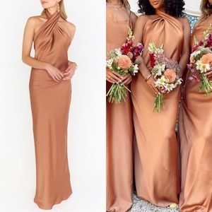 Show Me Your Mumu Jasmine Halter maxi Dress in Copper Luxe satin